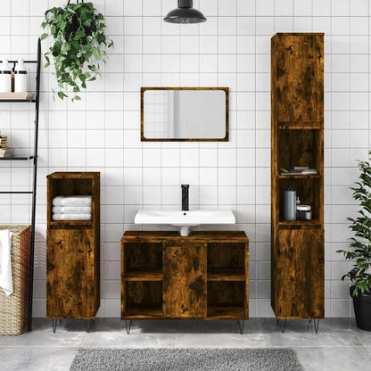 Armadietto Bagno Rovere Fumo 30x30x100 cm in Legno Multistrato | homemem39