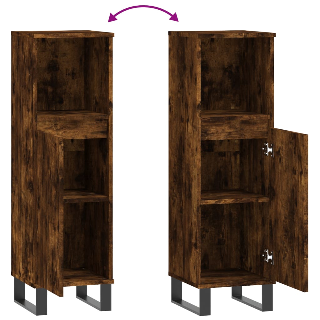 Armadietto Bagno Rovere Fumo 30x30x100 cm in Legno Multistrato | homemem39