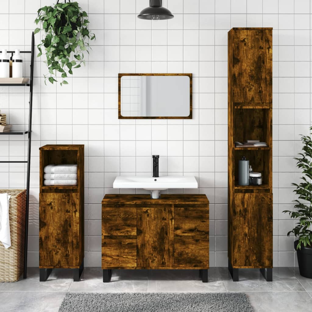 Armadietto Bagno Rovere Fumo 30x30x100 cm in Legno Multistrato | homemem39