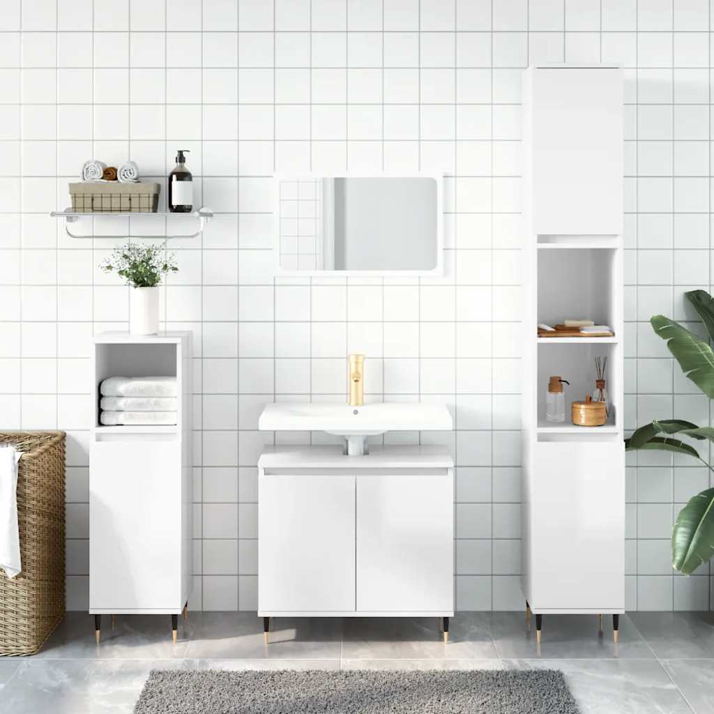 Armadietto Bagno Bianco Lucido 58x33x60cm in Legno Multistrato | homemem39