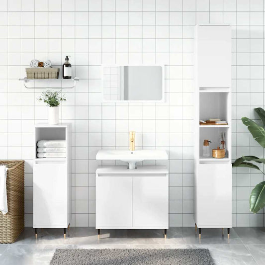Armadietto Bagno Bianco Lucido 58x33x60cm in Legno Multistrato | homemem39