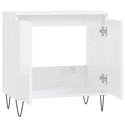 Armadietto Bagno Bianco Lucido 58x33x60cm in Legno Multistrato | homemem39