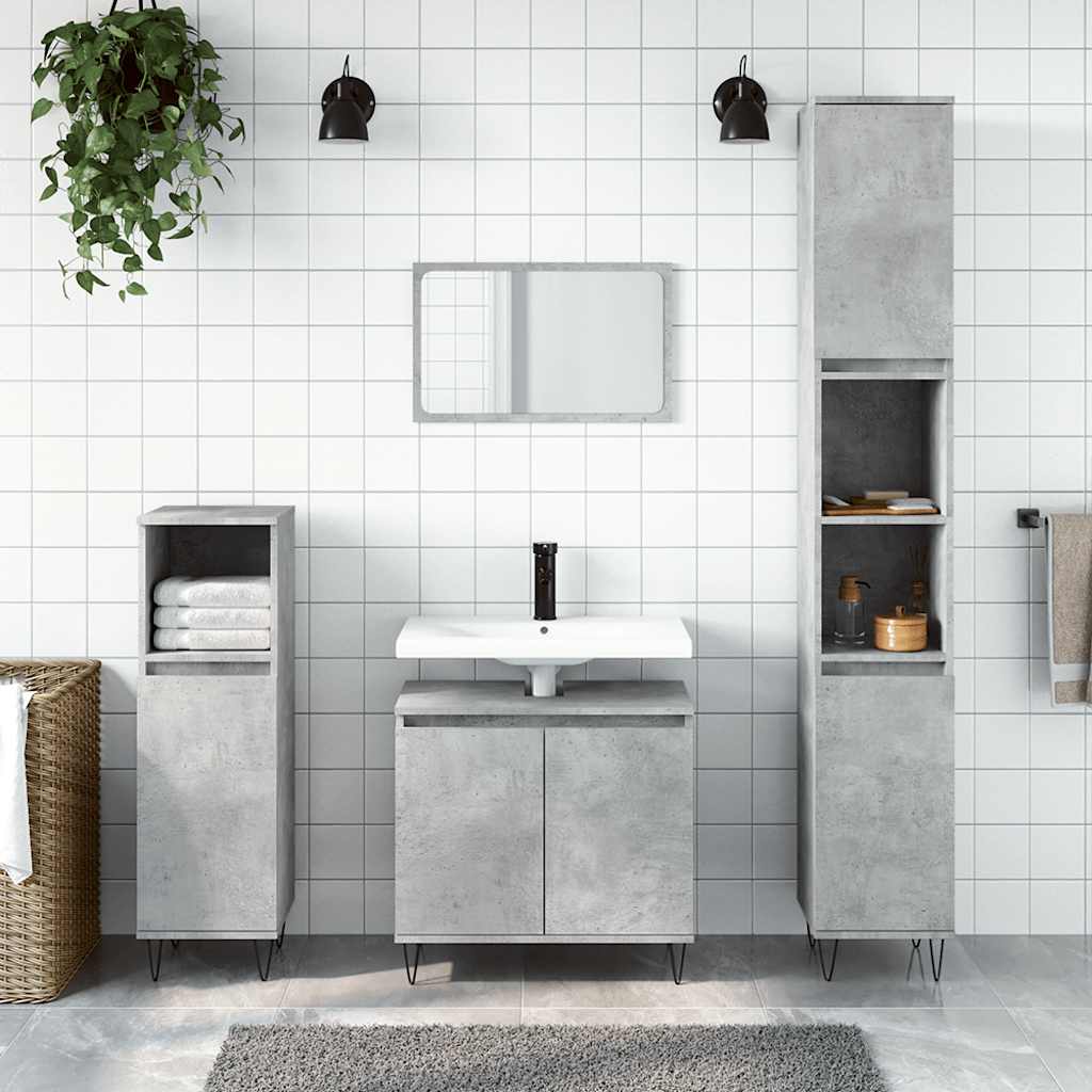 Armadietto da Bagno Grigio Cemento 58x33x60cm Legno Multistrato | homemem39