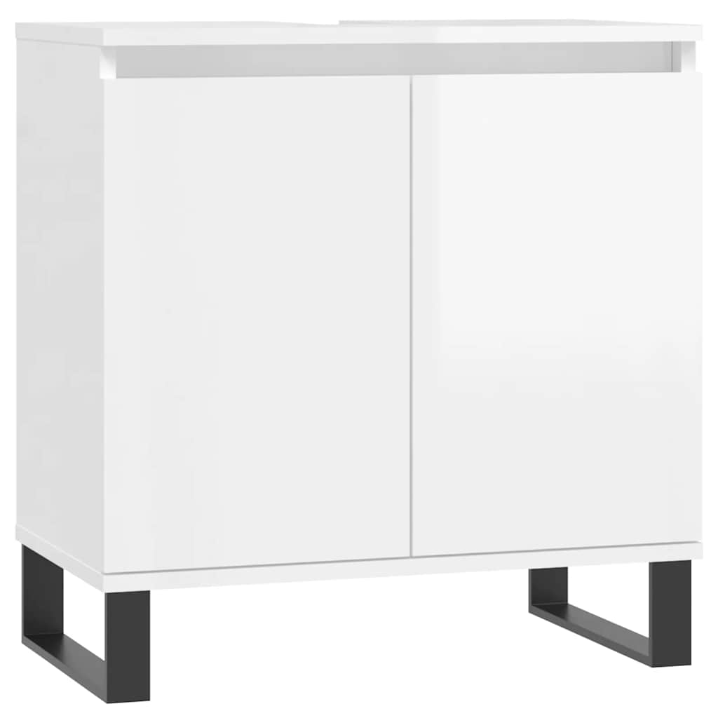 Armadietto Bagno Bianco Lucido 58x33x60cm in Legno Multistrato | homemem39