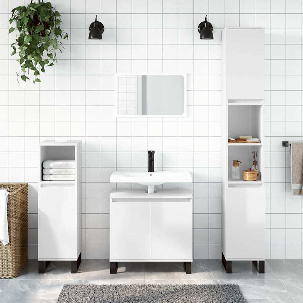 Armadietto Bagno Bianco Lucido 58x33x60cm in Legno Multistrato | homemem39