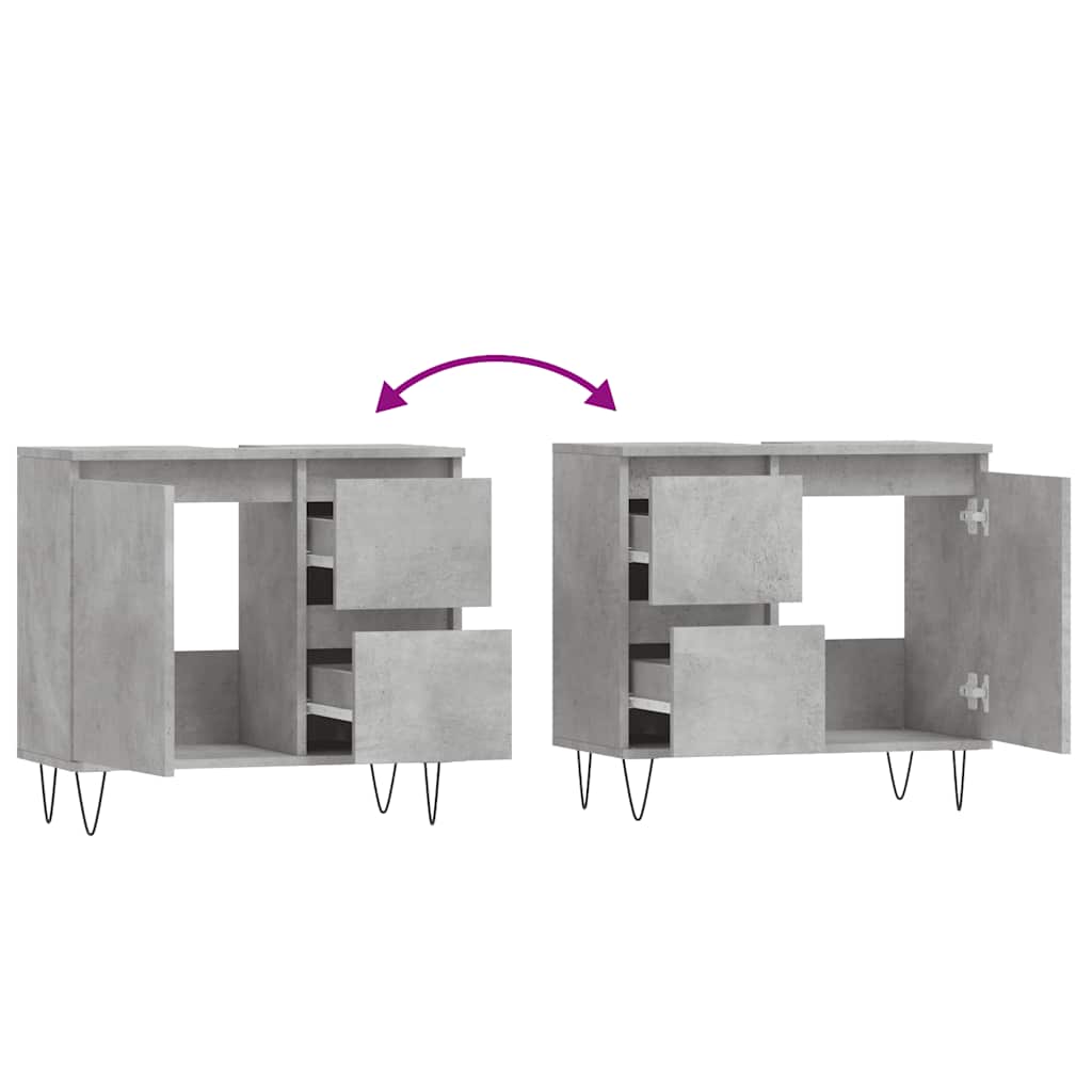Armadietto da Bagno Grigio Cemento 65x33x60cm Legno Multistrato | homemem39