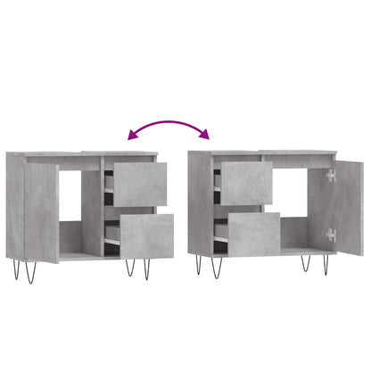 Armadietto da Bagno Grigio Cemento 65x33x60cm Legno Multistrato | homemem39