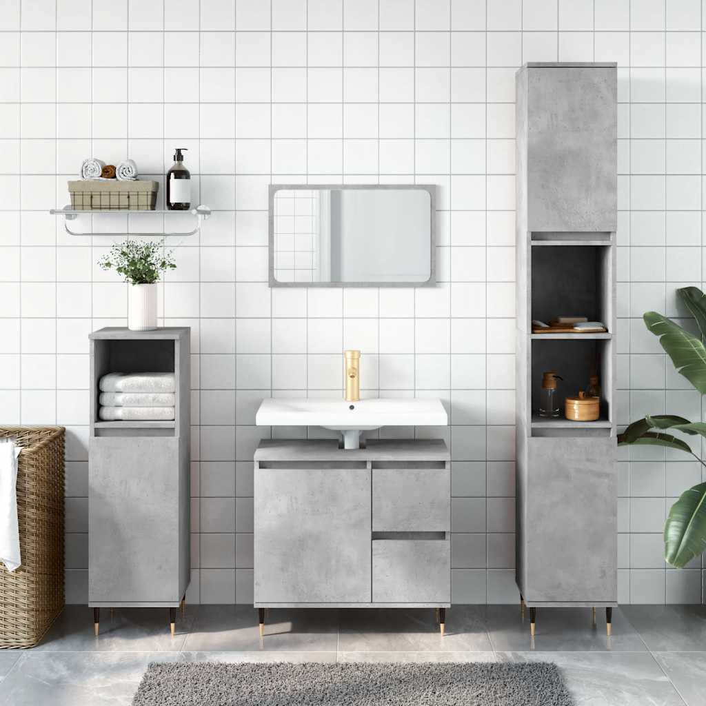 Armadietto da Bagno Grigio Cemento 65x33x60cm Legno Multistrato | homemem39
