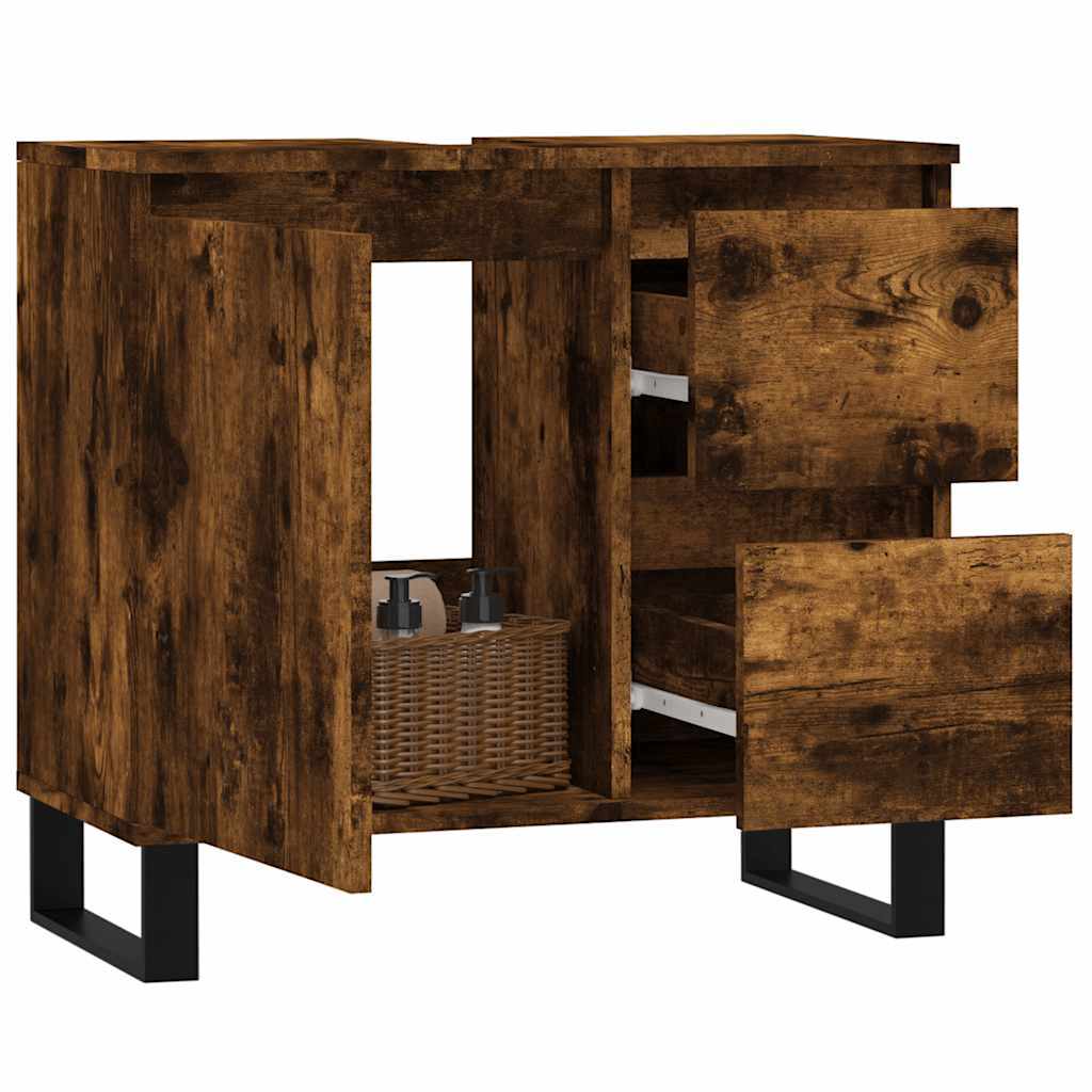 Armadietto Bagno Rovere Fumo 65x33x60 cm in Legno Multistrato