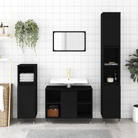 Mobile da Bagno Nero 80x33x60 cm in Legno Multistrato - homemem39