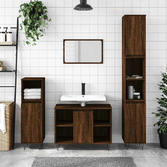 Armadietto Bagno Rovere Marrone 80x33x60cm in Legno Multistrato - homemem39