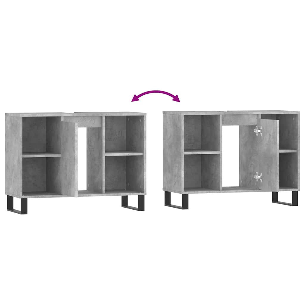 Armadietto da Bagno Grigio Cemento 80x33x60cm Legno Multistrato - homemem39