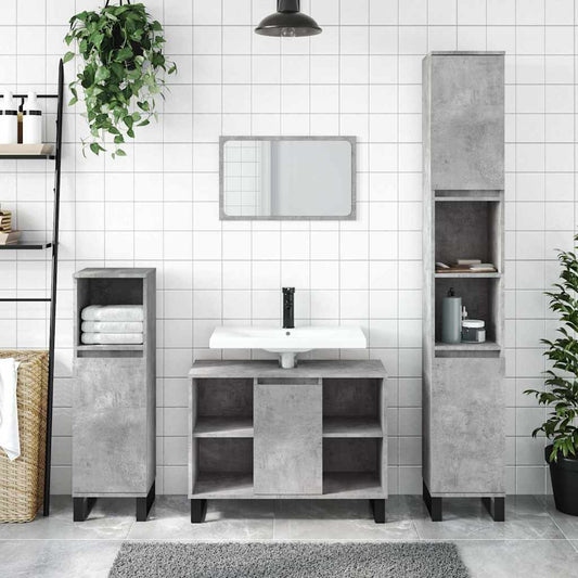 Armadietto da Bagno Grigio Cemento 80x33x60cm Legno Multistrato - homemem39