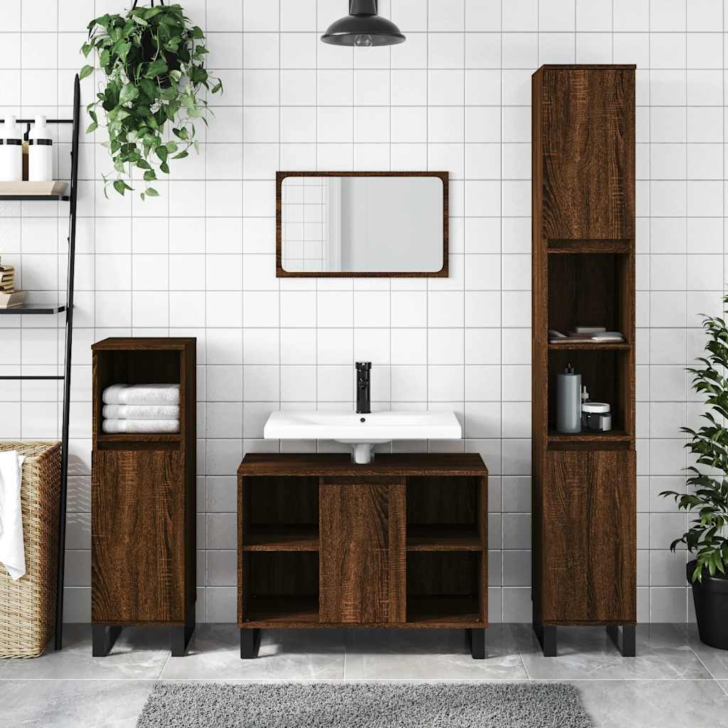 Armadietto Bagno Rovere Marrone 80x33x60cm in Legno Multistrato - homemem39