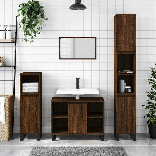Armadietto Bagno Rovere Marrone 80x33x60cm in Legno Multistrato - homemem39