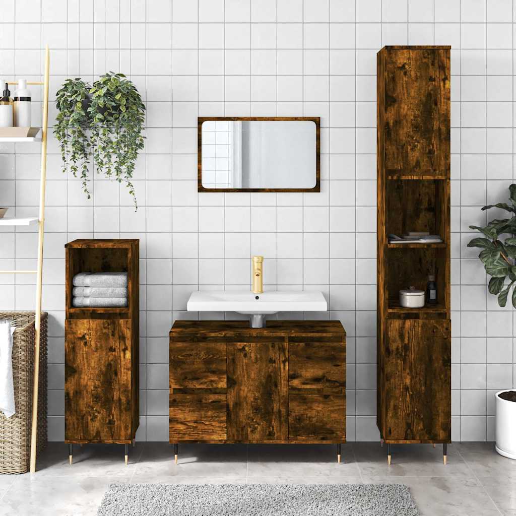 Armadietto Bagno Rovere Fumo 80x33x60 cm in Legno Multistrato | homemem39