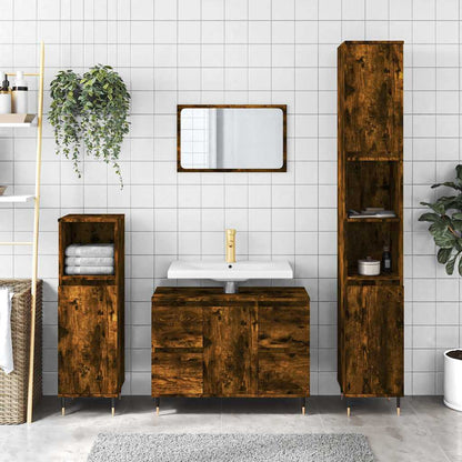 Armadietto Bagno Rovere Fumo 80x33x60 cm in Legno Multistrato | homemem39