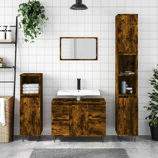 Armadietto Bagno Rovere Fumo 80x33x60 cm in Legno Multistrato | homemem39