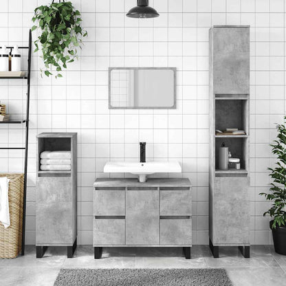 Armadietto da Bagno Grigio Cemento 80x33x60cm Legno Multistrato - homemem39