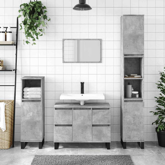 Armadietto da Bagno Grigio Cemento 80x33x60cm Legno Multistrato - homemem39