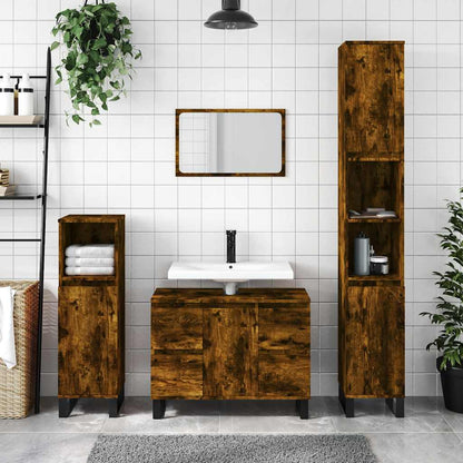 Armadietto Bagno Rovere Fumo 80x33x60 cm in Legno Multistrato | homemem39