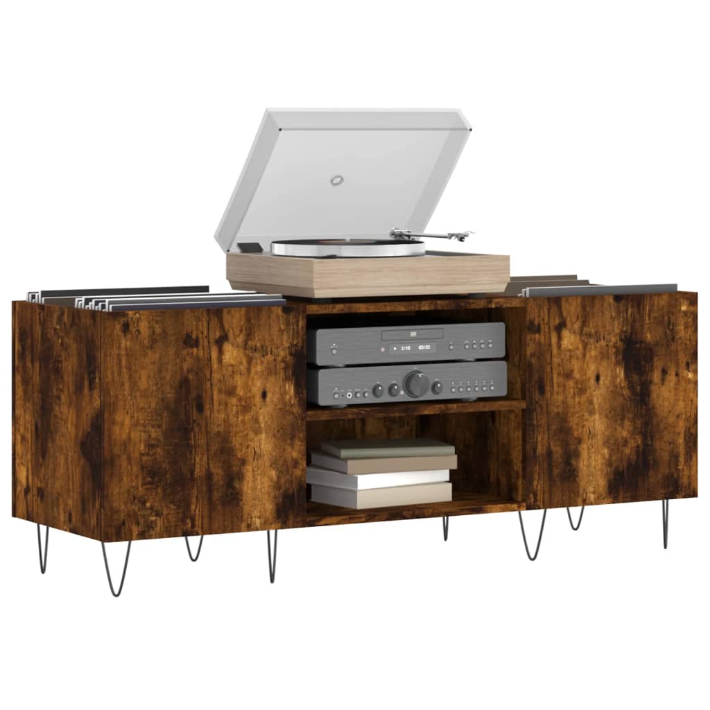 Mobile Porta Dischi Rovere Fumo 121x38x48 cm Legno Multistrato