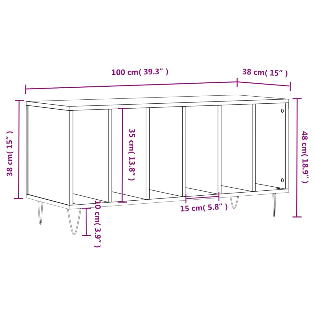 Mobile Porta Dischi Bianco 100x38x48 cm in Legno Multistrato - homemem39