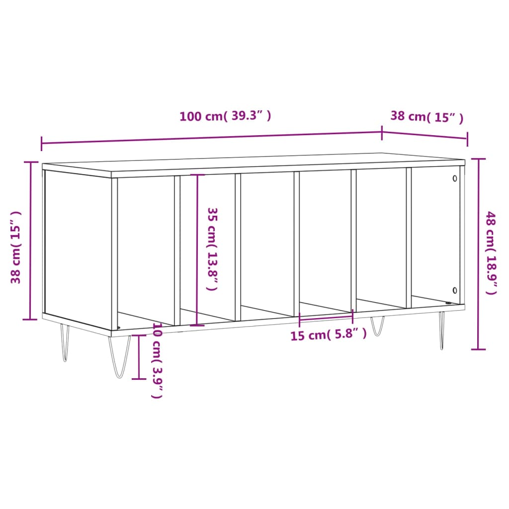 Mobile Porta Dischi Rovere Fumo 100x38x48 cm Legno Multistrato