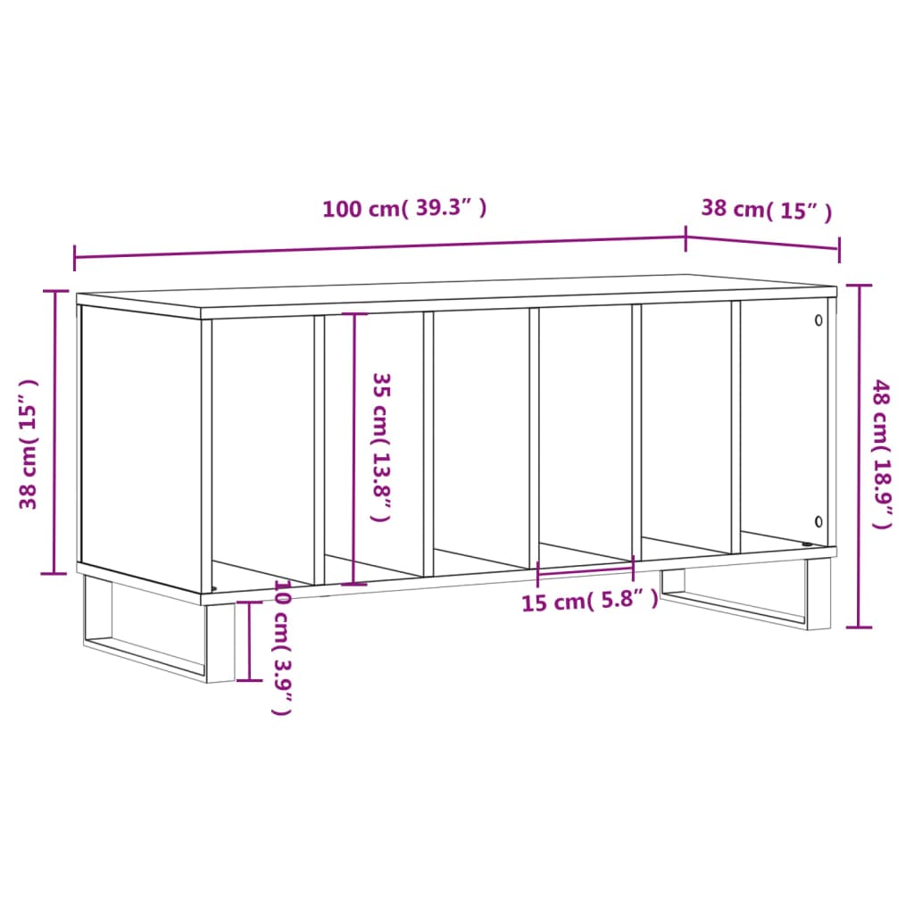 Mobile Porta Dischi Bianco 100x38x48 cm in Legno Multistrato