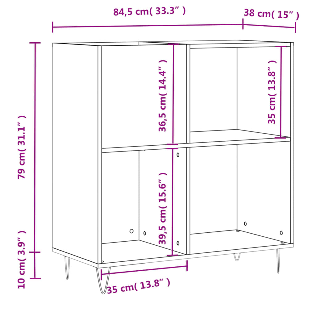 Mobile Porta Dischi Rovere Fumo 84,5x38x89 cm Legno Multistrato - homemem39