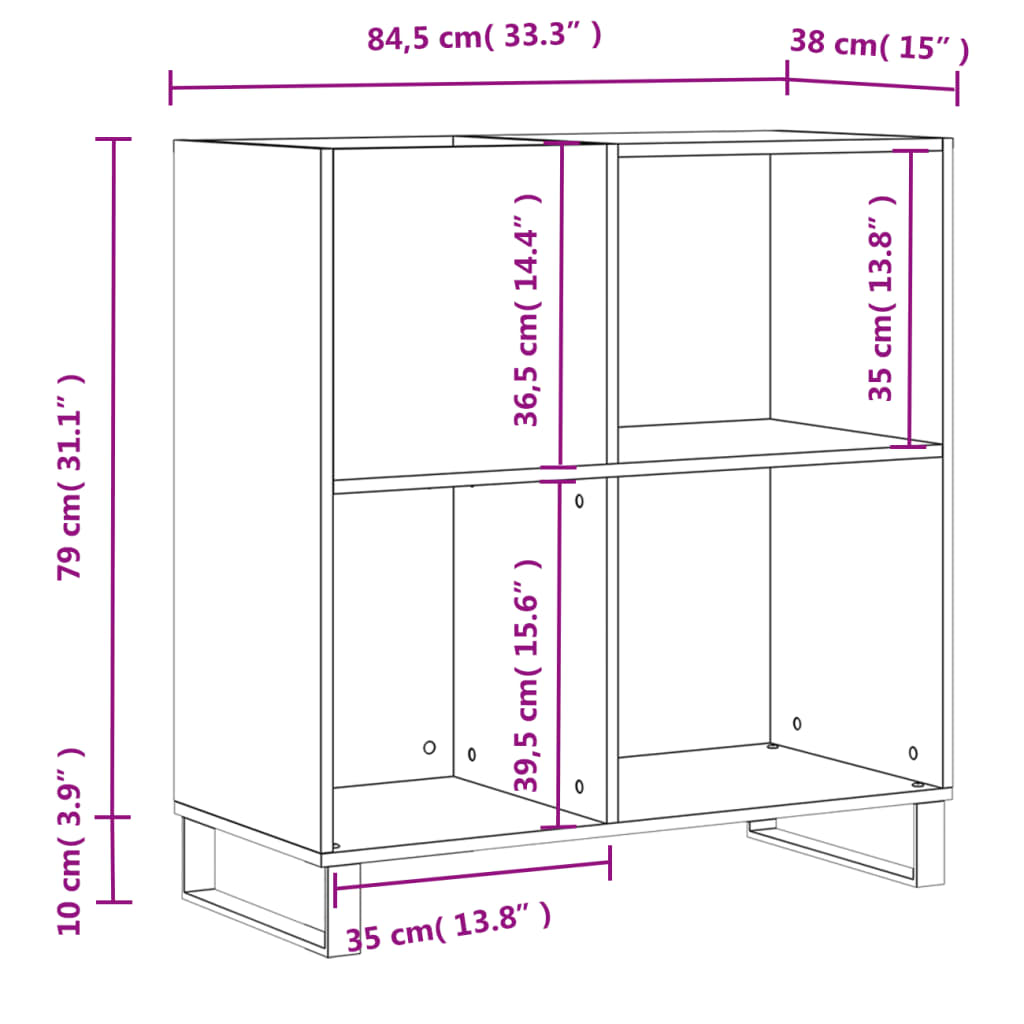 Mobile Porta Dischi Bianco 84,5x38x89 cm in Legno Multistrato - homemem39