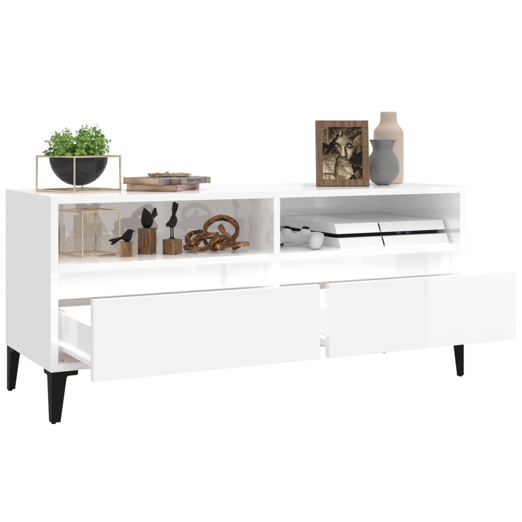 Mobile Porta TV Bianco Lucido 100x34,5x44,5cm Legno Multistrato - homemem39