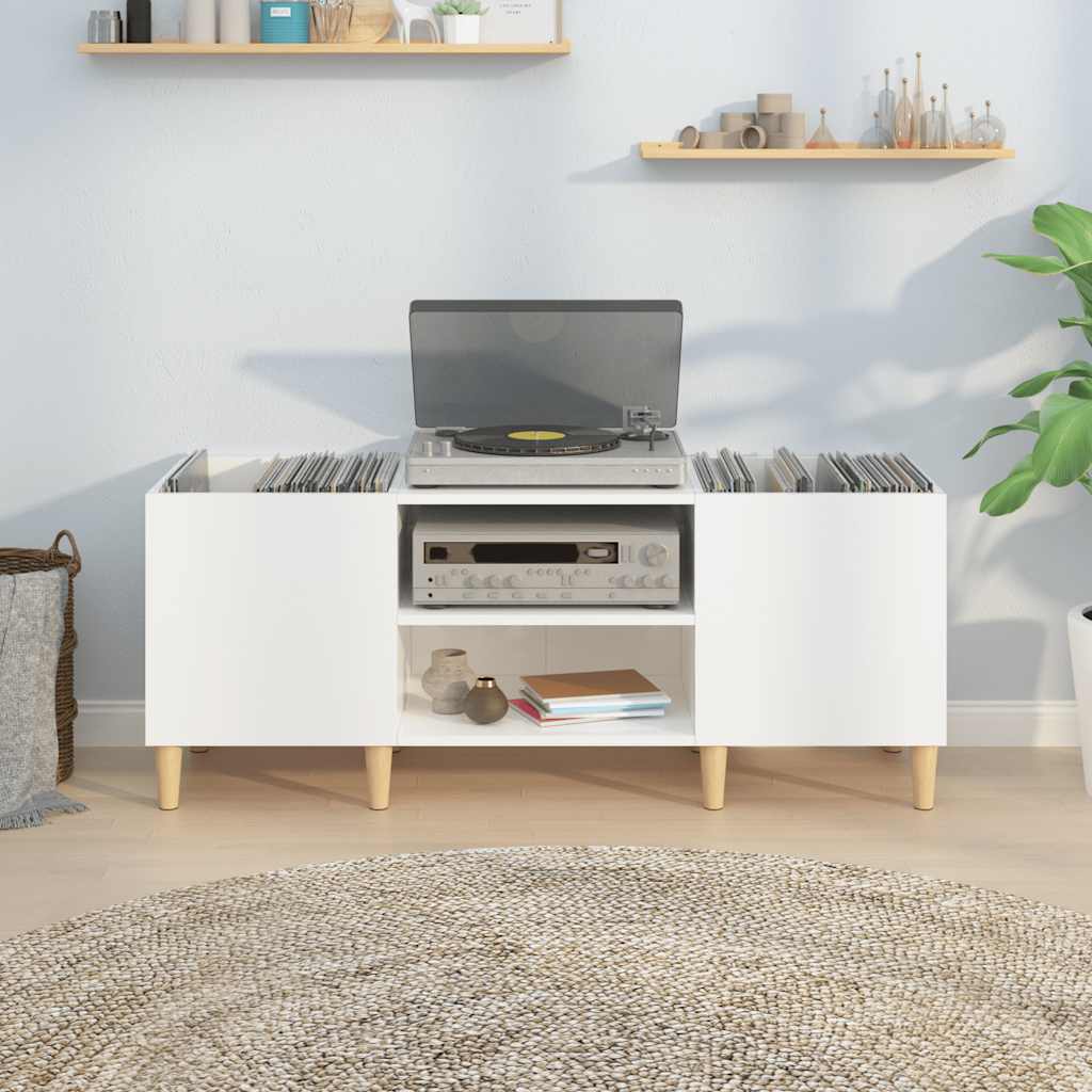 Mobile Porta Dischi Bianco Lucido 121x38x48cm Legno Multistrato - homemem39