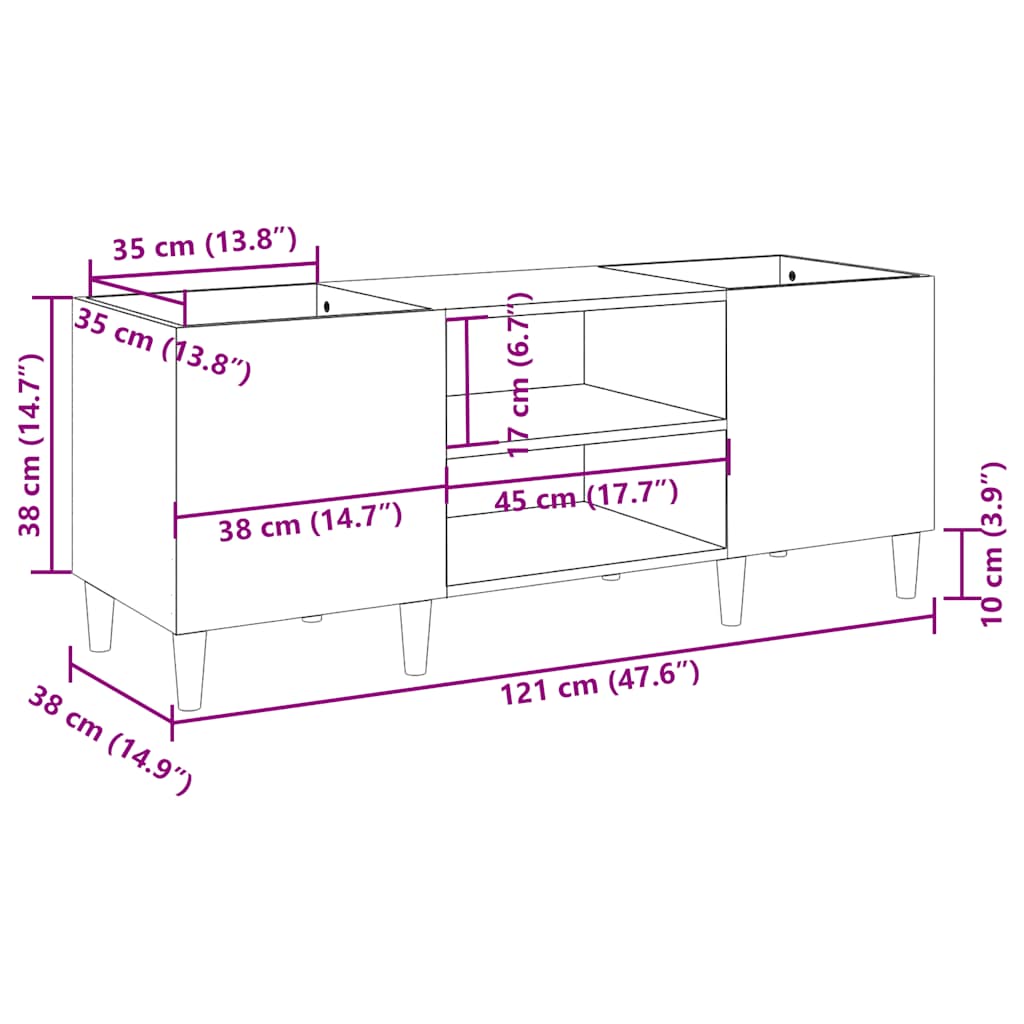 Mobile Porta Dischi Rovere Fumo 121x38x48 cm Legno Multistrato