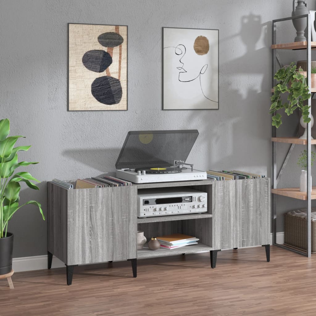 Mobile Porta Dischi Grigio Sonoma 121x38x48cm Legno Multistrato - homemem39