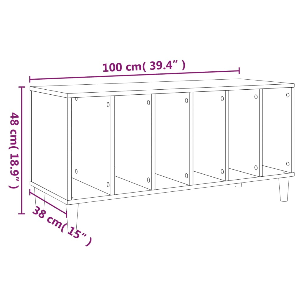 Mobile Porta Dischi Rovere Fumo 100x38x48 cm Legno Multistrato