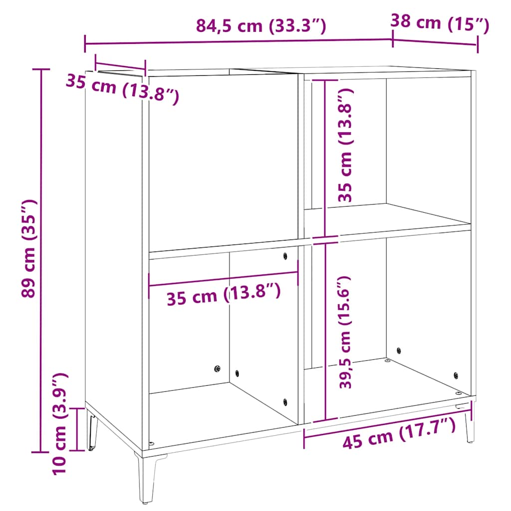 Mobile Porta Dischi Bianco 84,5x38x89 cm in Legno Multistrato - homemem39