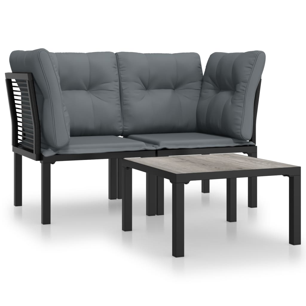 Set Salotto da Giardino 3 pz Nero e Grigio in Polyrattan | homemem39
