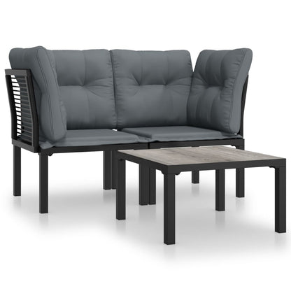 Set Salotto da Giardino 3 pz Nero e Grigio in Polyrattan | homemem39