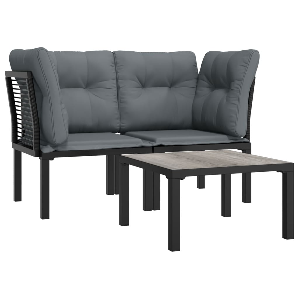 Set Salotto da Giardino 3 pz Nero e Grigio in Polyrattan | homemem39