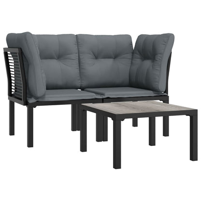 Set Salotto da Giardino 3 pz Nero e Grigio in Polyrattan | homemem39