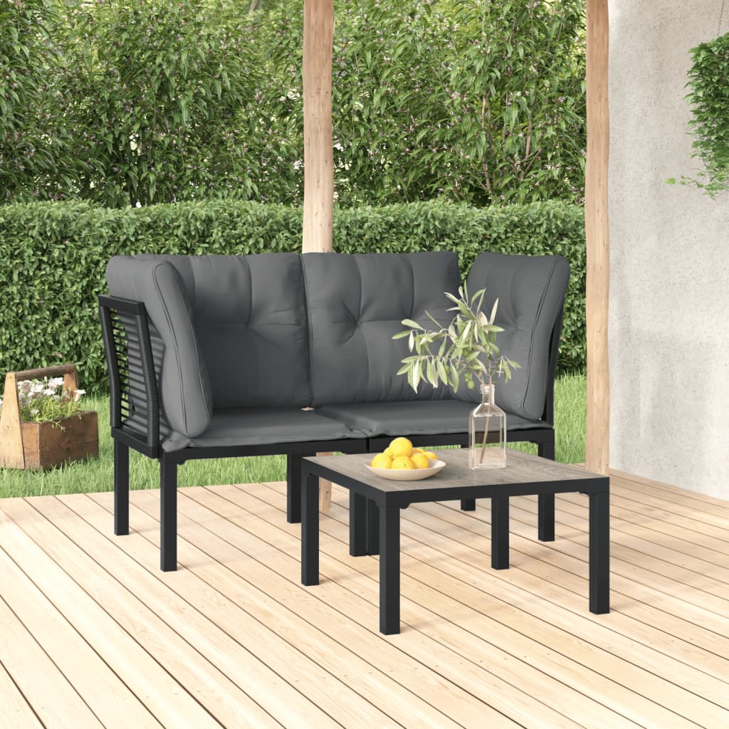 Set Salotto da Giardino 3 pz Nero e Grigio in Polyrattan | homemem39