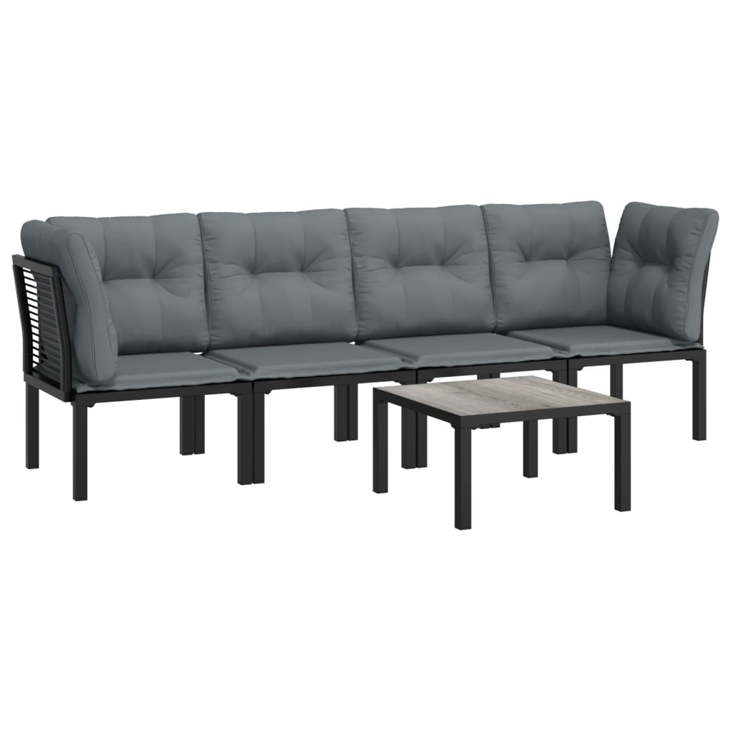 Set Salotto da Giardino 5 pz Nero e Grigio in Polyrattan | homemem39