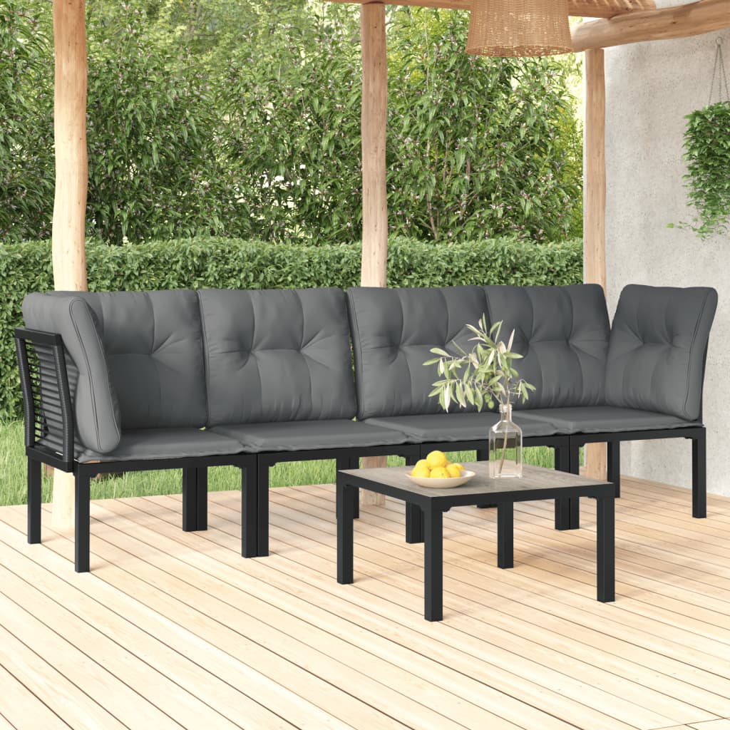 Set Salotto da Giardino 5 pz Nero e Grigio in Polyrattan | homemem39