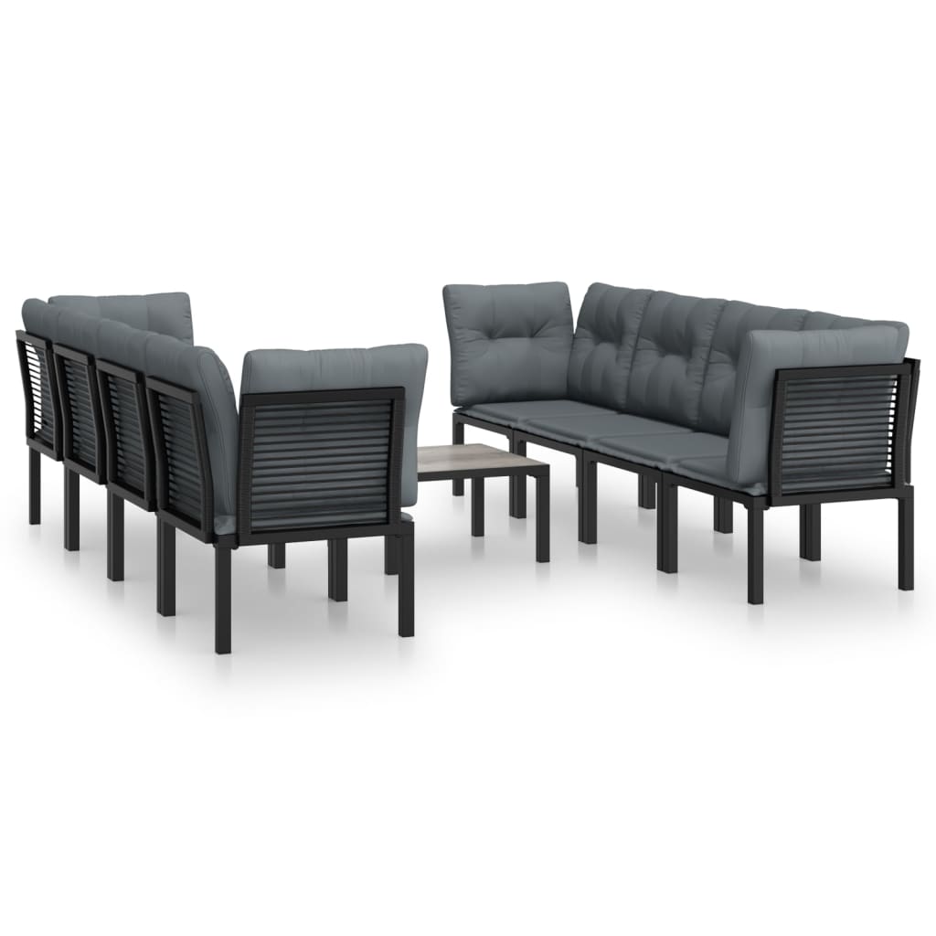 Set Salotto da Giardino 9 pz Nero e Grigio in Polyrattan | homemem39