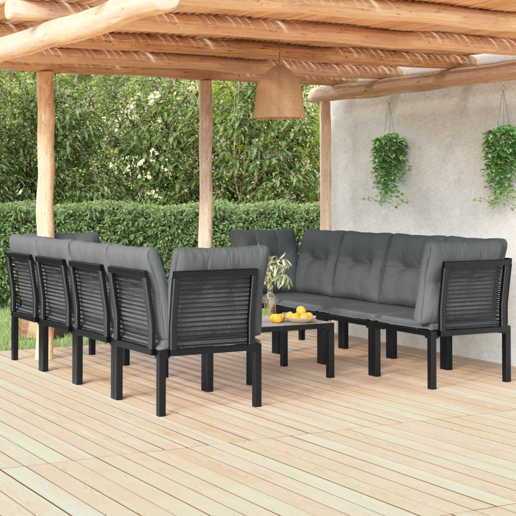 Set Salotto da Giardino 9 pz Nero e Grigio in Polyrattan | homemem39