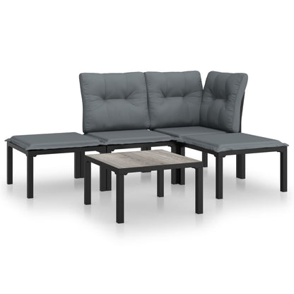 Set Salotto da Giardino 5 pz Nero e Grigio in Polyrattan - homemem39