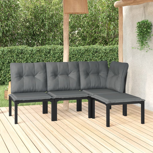 Set Salotto da Giardino 4 pz Nero e Grigio in Polyrattan - homemem39