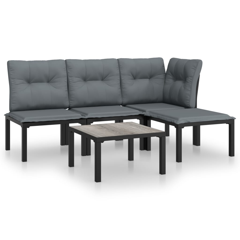 Set Salotto da Giardino 5 pz Nero e Grigio in Polyrattan | homemem39
