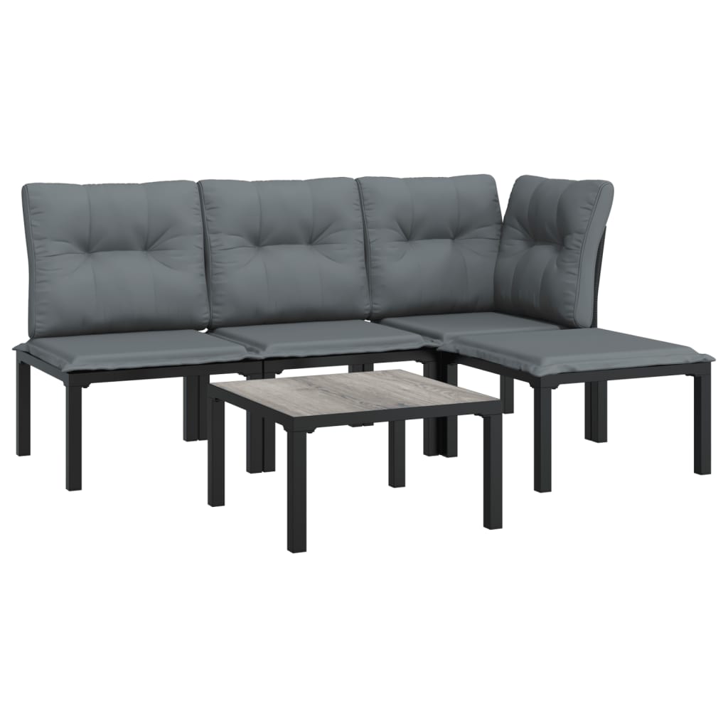 Set Salotto da Giardino 5 pz Nero e Grigio in Polyrattan | homemem39